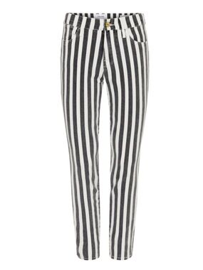 FRAME Le High Skinny Crop Beatnik Stripe Jeans Grey & White Cropped Size 27”